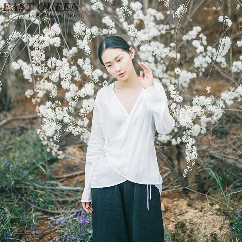Китайская блузка рубашка традиционная китайская одежда для женщин льняная