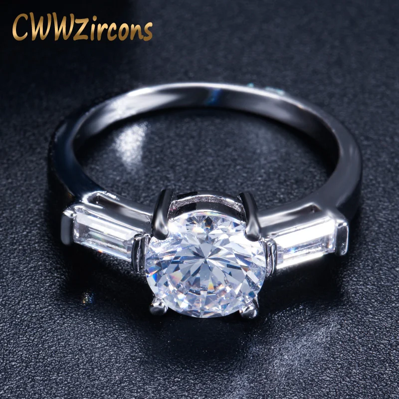 CWWZircons Unique White Gold Color Big Carat Cubic Zirconia Round Halo Engagement Ring for Women Wedding Band Jewelry R076|Обручальные