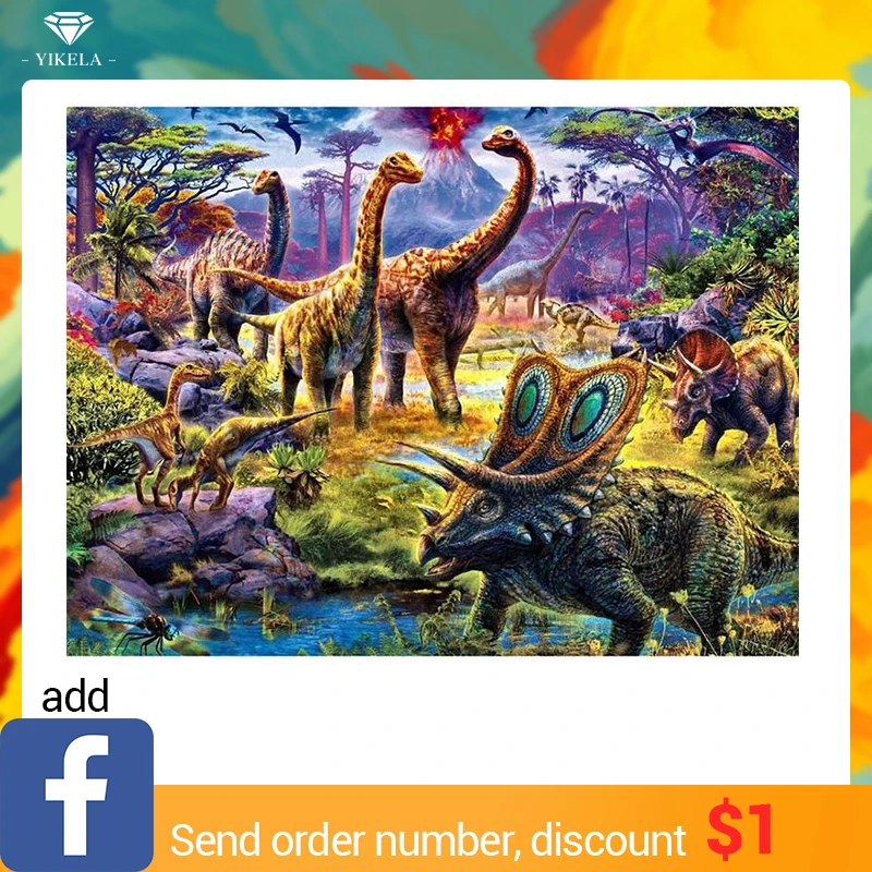 Полный квадратный DIY 5D алмазов картина мир динозавров изображение горного