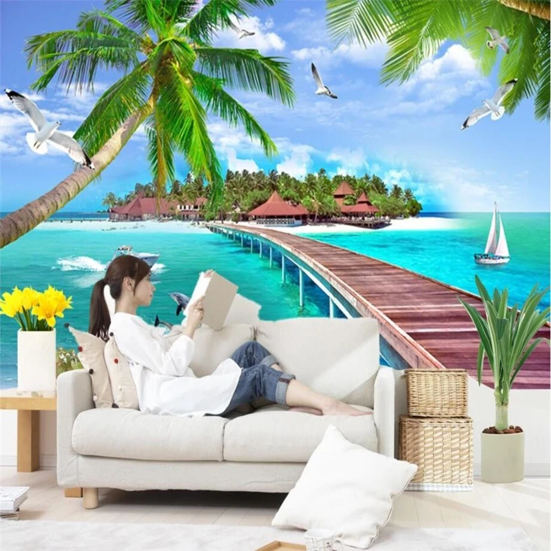 

beibehang Custom 3d wallpaper sea pontoon fresco sofa living room bedroom restaurant tv backdrop wall home decor