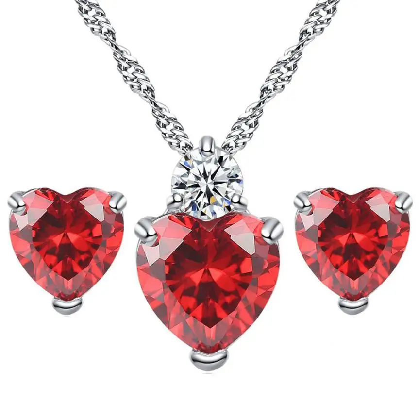 Red Момент# N03 модные женские туфли золото красное сердце Ювелирные комплекты с кристаллами Романтический Фиолетовые Свадебные Цепочки и ожерелья серьги наборы Перевозка груза падения - Окраска металла: Red
