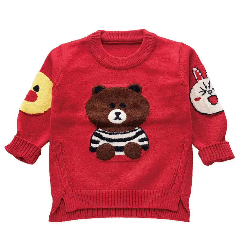 Пуловер с круглым вырезом и рисунком медведя для мальчиков от 0 до 3 лет вязаный