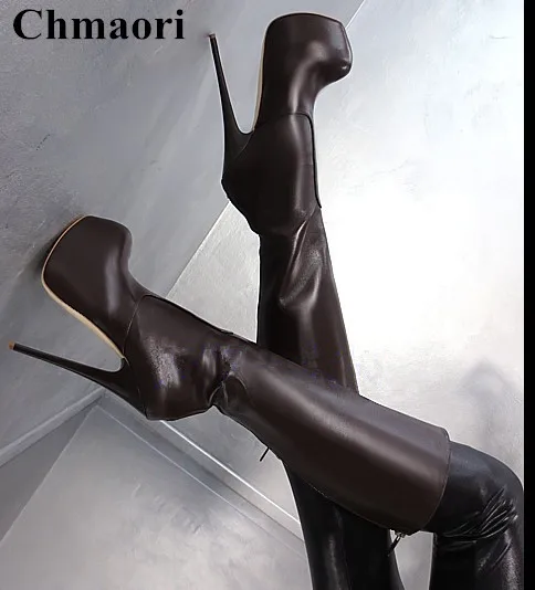 Женские сапоги до колена из натуральной кожи 2018 пикантные туфли на высоком