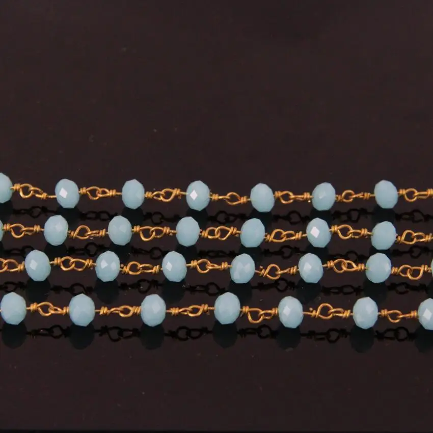 5 метров небесно голубые стеклянные прозрачные бусины Четки стиль цепи граненые