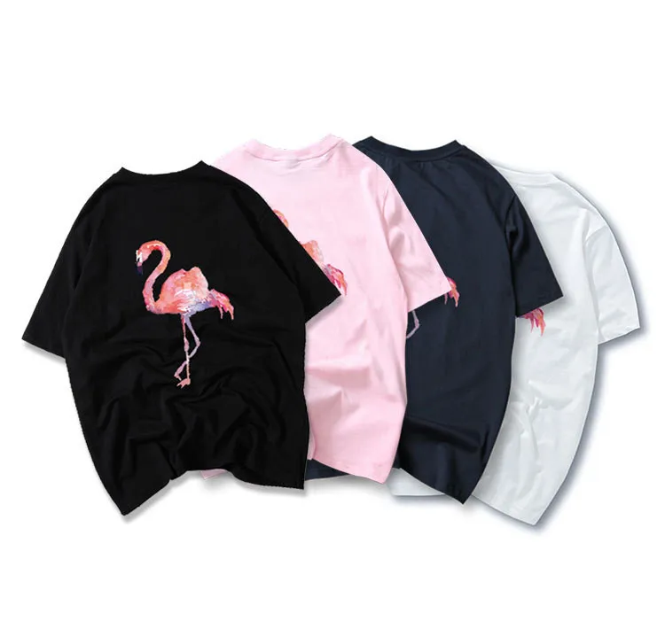 Летние Новые Модные женские футболки с изображением фламинго однотонные