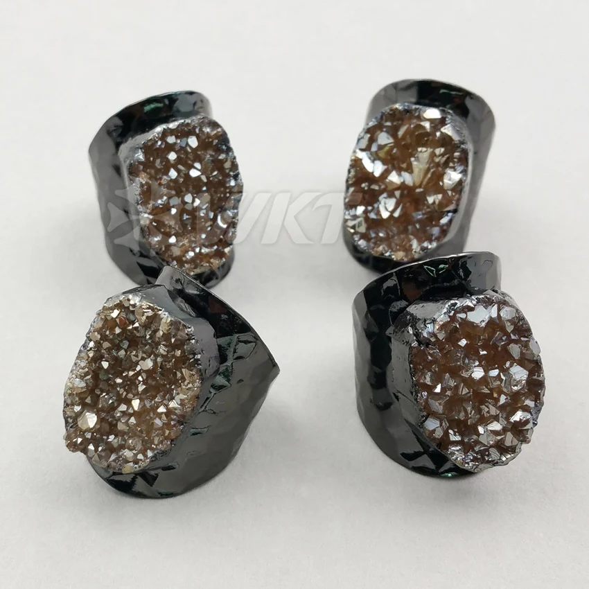 WT-R277,, натуральное кольцо аура Друза, высокое качество, друзовидный камень, кольцо с черным пистолетным покрытием для женщин, регулируемый размер