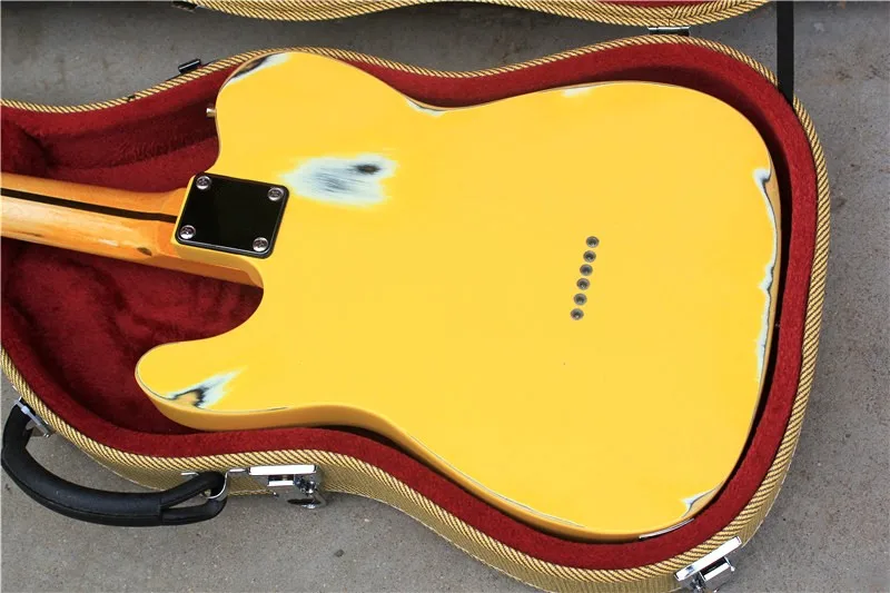 Оптовая продажа с фабрики винтажная лютеальная электрогитара и желтая шея белая