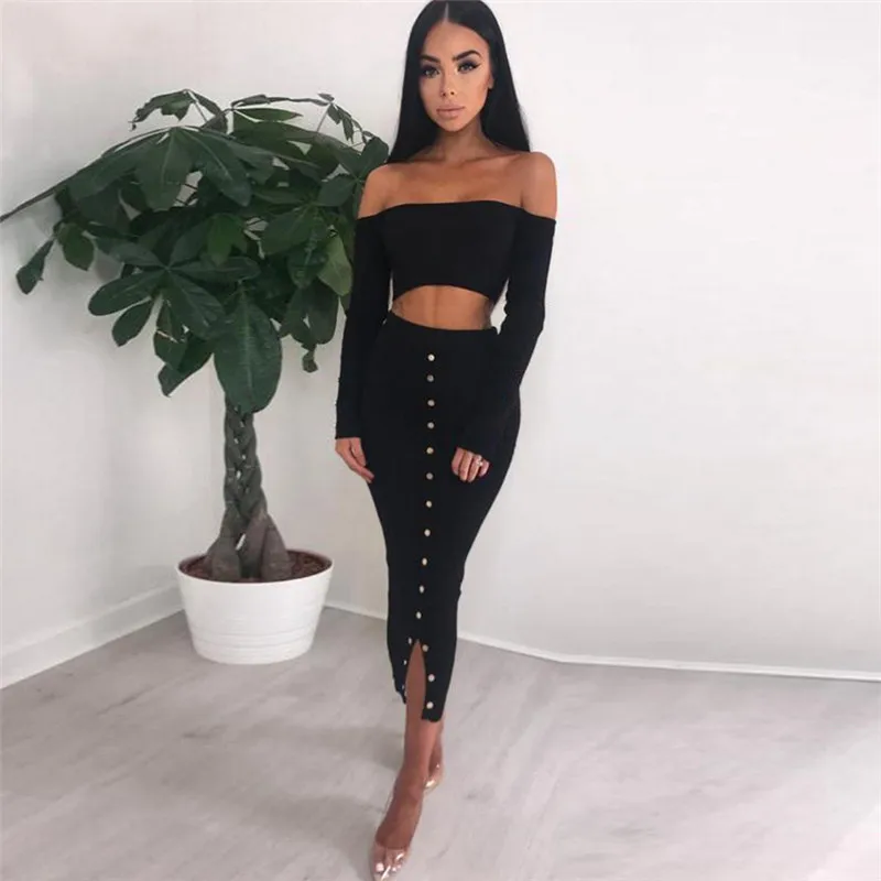 2019 бросился полный середины икры осень новая Женская одно плечо с длинными