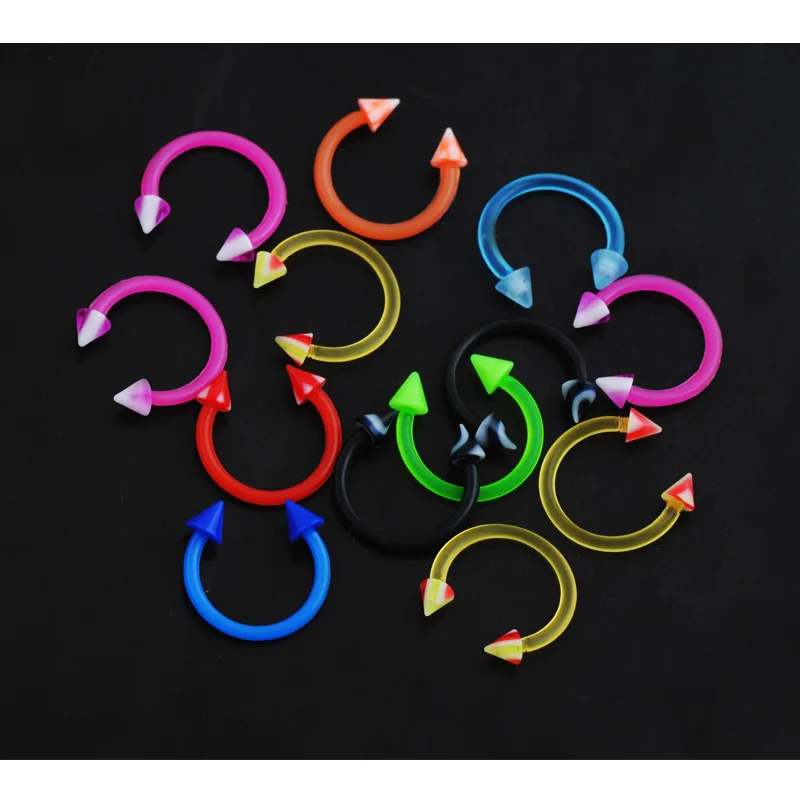 Horseshoe Conic 2 шт./партия, опт, 10 цветов, пепельный, мягкий акриловый, для бровей, пупка, живота, губ, языка, кольца, пирсинг тела, украшения - Окраска металла: Horseshoe Conic