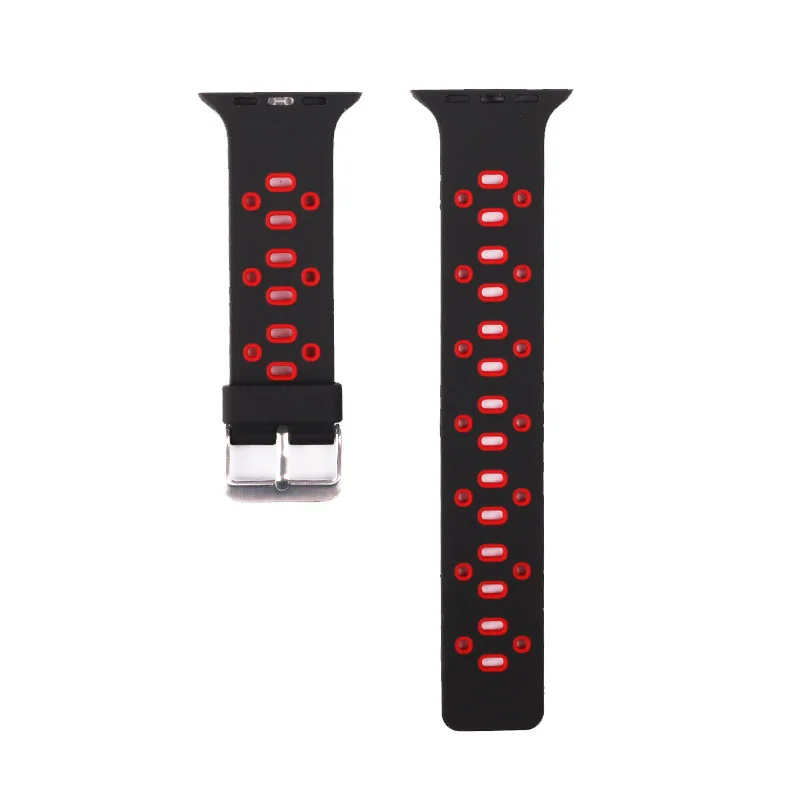 black red Силиконовый ремешок для apple watch iwatch 3/2/1 42 мм/38 мм браслет наручный ремень ремешок для часов+ адаптер из нержавеющей стали аксессуары - Цвет ремешка: black red