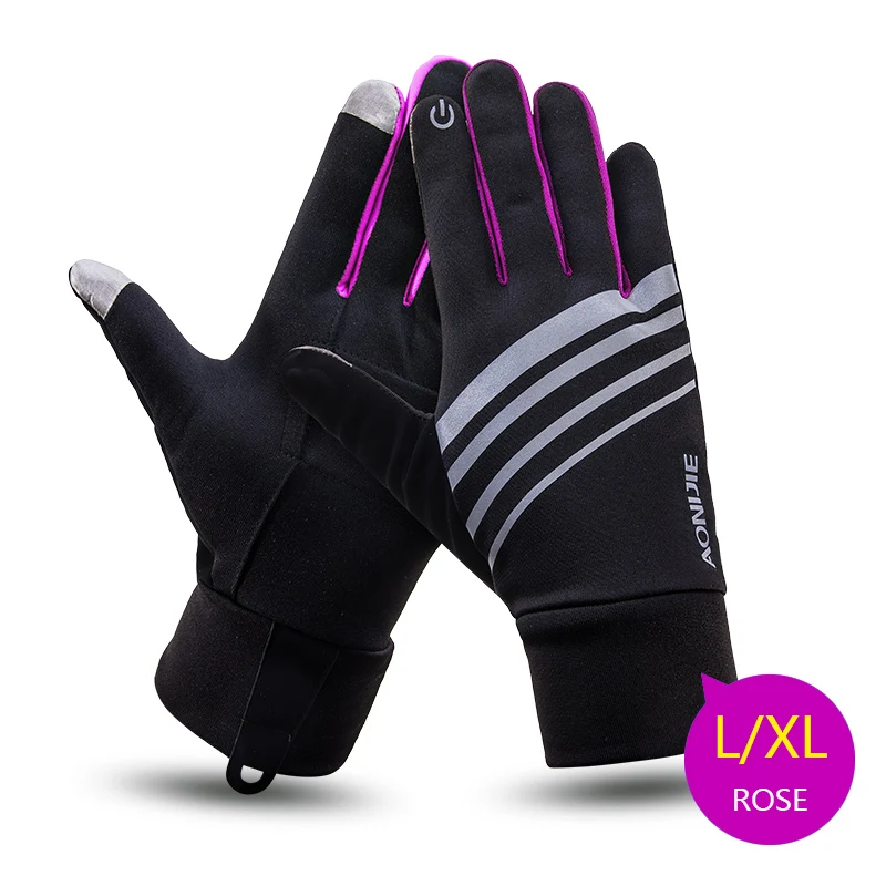LXL Rose AONIJIE мужские и женские спортивные флисовые перчатки с сенсорным экраном Зимние перчатки для бега, велоспорта, пешего туризма ветрозащитные непромокаемые перчатки - Цвет: LXL Rose