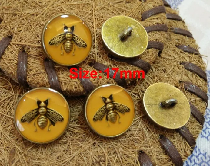 NO3 size 17mm yellow Новинка, 10 шт., модная высококачественная металлическая куртка с пчелами и капельным маслом, пуговицы для рубашки, свитера, пуговицы, аксессуары, 17 мм - Цвет: NO3 size 17mm yellow