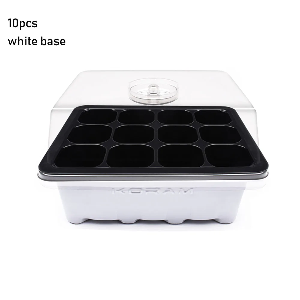 white base KORAM 10 Набор 12 ячеек поднос для семян коробка для выращивания горшок для рассады стартовый набор для проращивания с куполом ярлыки для растений для цветника - Цвет: white base