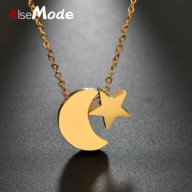 Ожерелье ELSEMODE крошечная звезда луна подвеска золото серебро цвет титановая