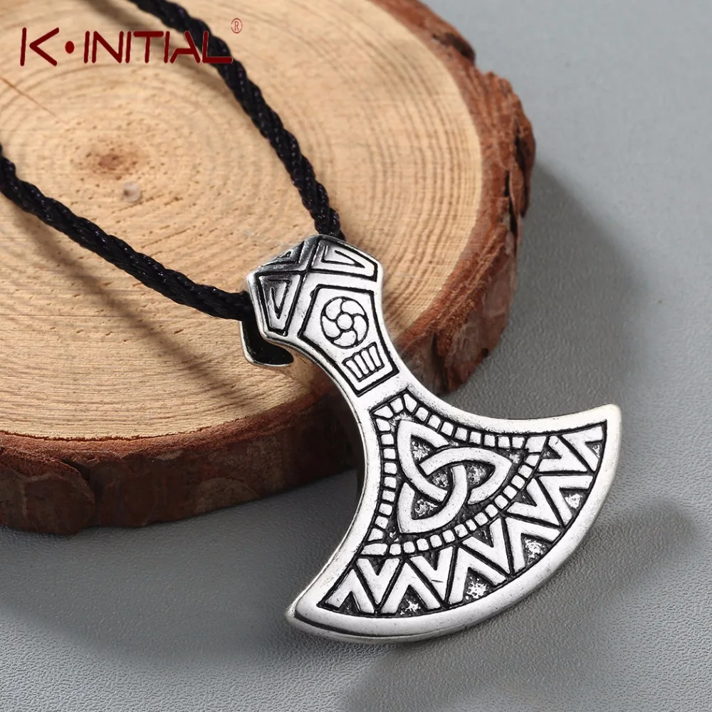 

Kinitial Thor Hammer Axe Jewelry Valknut Odin 's Symbol of Norse Necklaces Slavic Viking Warriors Men Axe Pendant Necklace