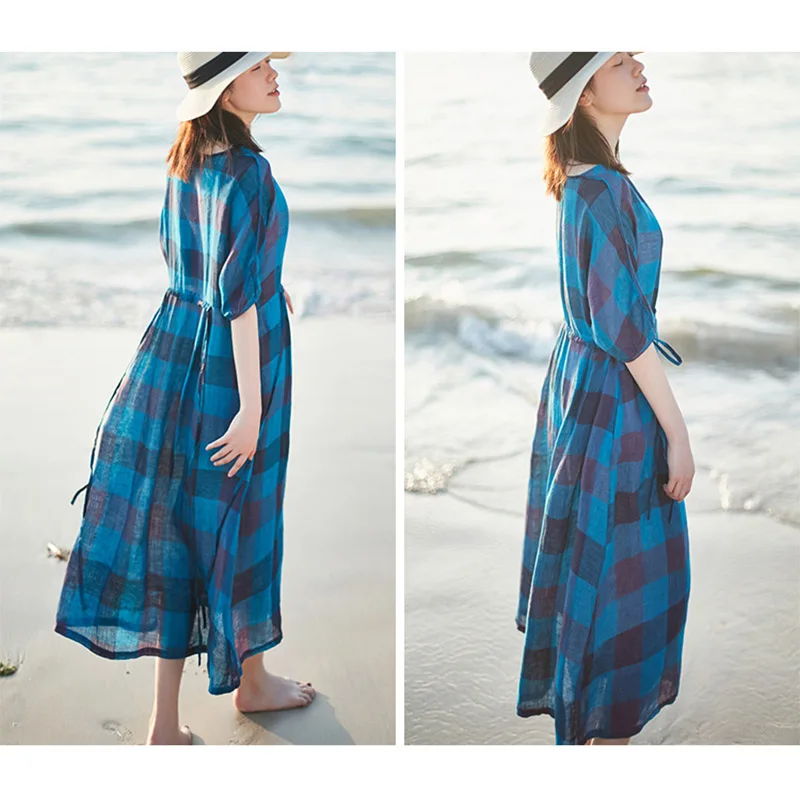 SCUWLINEN 2019 Для женщин сезон: весна–лето платье Повседневное классическое в клетку