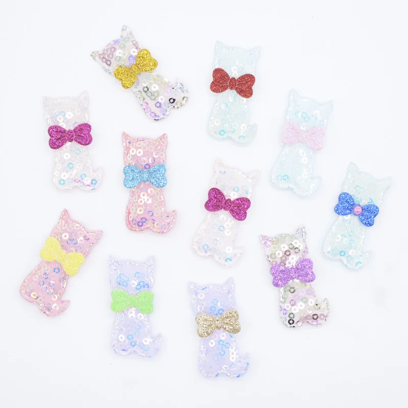 12 шт. 32*42 мм блестки Kawaii Cat аппликации мягкие для DIY детские заколки для волос лента Декор Аксессуары игрушки одежда патчи H37