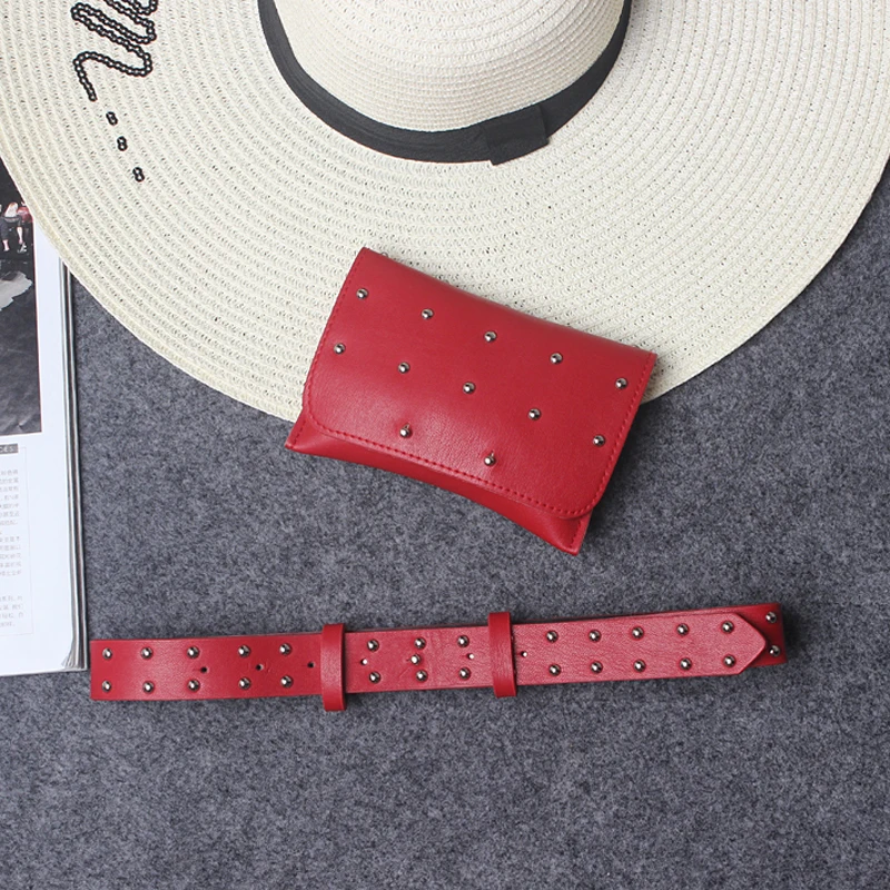 Mihaivina new brand women leather waist bag fashion small belt handbag with revit phone bags | Багаж и сумки