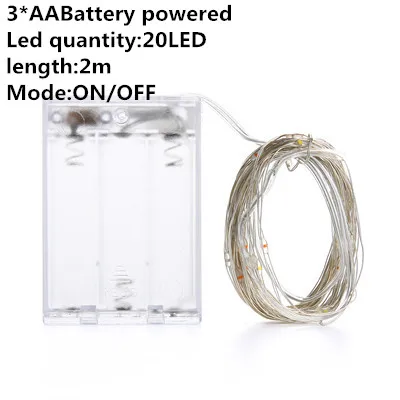 AA battery 2m Светодиодный светильник-гирлянда s ball 10 м, 5 м, 2 м, серебряная гирлянда, украшение для дома, Рождества, свадьбы, вечеринки, питание от аккумулятора, сказочный светильник - Испускаемый цвет: AA battery 2m