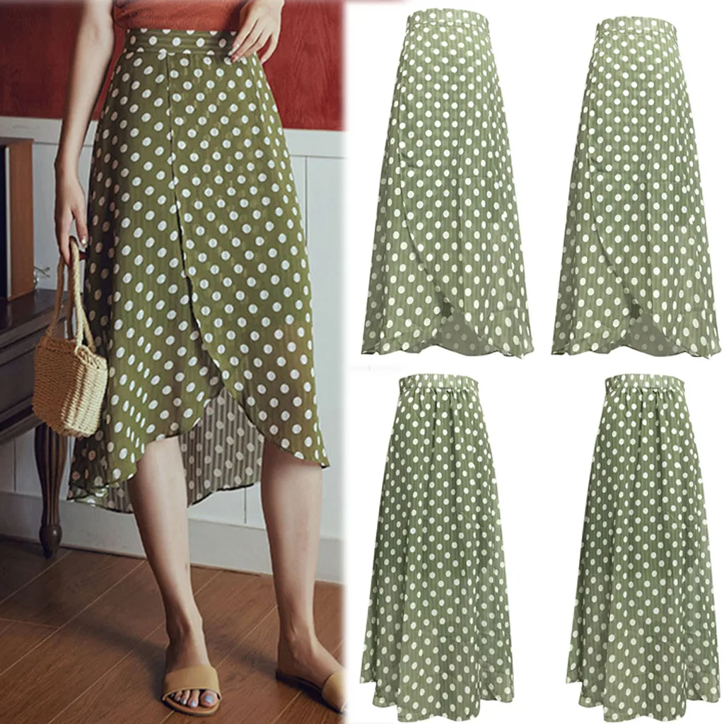 Летняя женская юбка в горошек с высокой талией Тонкая Повседневная пляжная