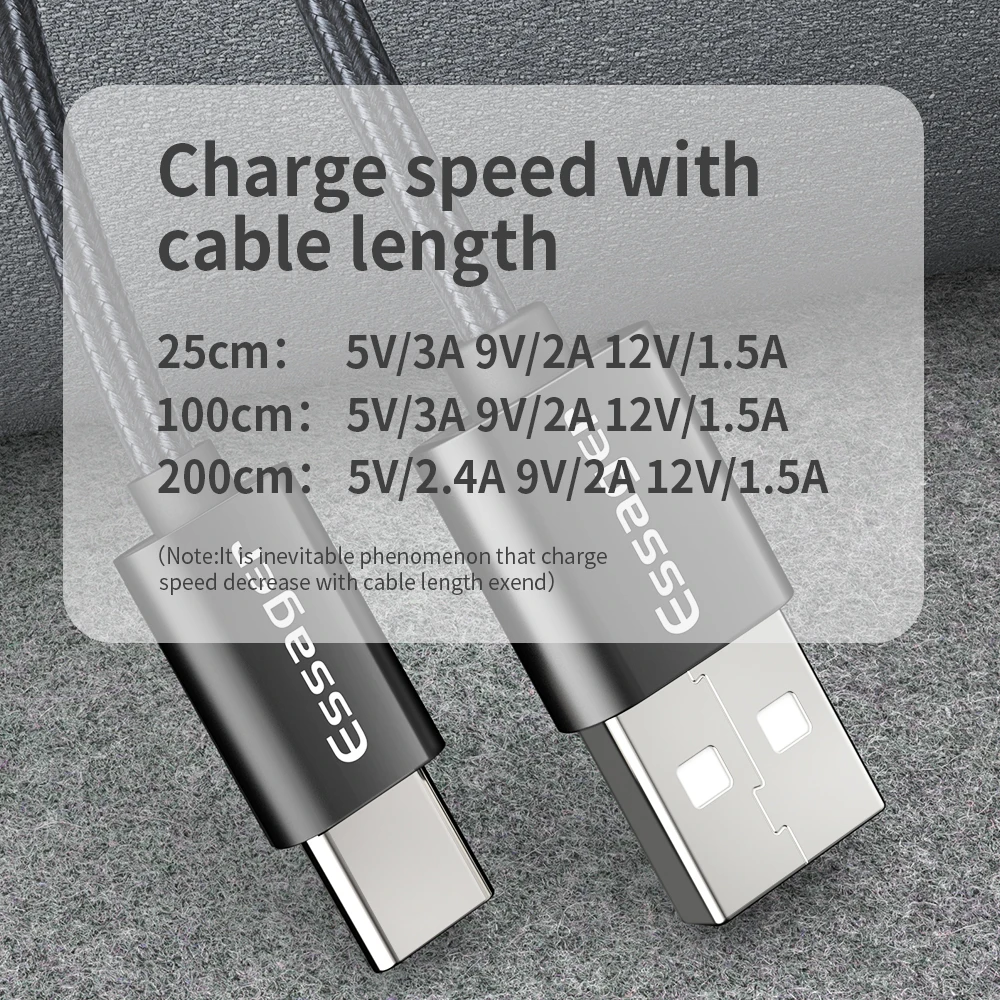 Usb-кабель Essager type-C, 3 А, быстрая зарядка, usb C, зарядное устройство для Xiaomi redmi note 7, 8 pro, Oneplus, 6 t, 6, быстрая зарядка, type-C, шнур USBC