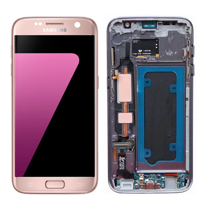 5,1 ''Супер AMOLED ЖК дисплей для samsung Galaxy S7 G930 G930F SM-G930F дисплей сенсорный экран дигитайзер Замена с рамкой - Цвет: Pink With Frame