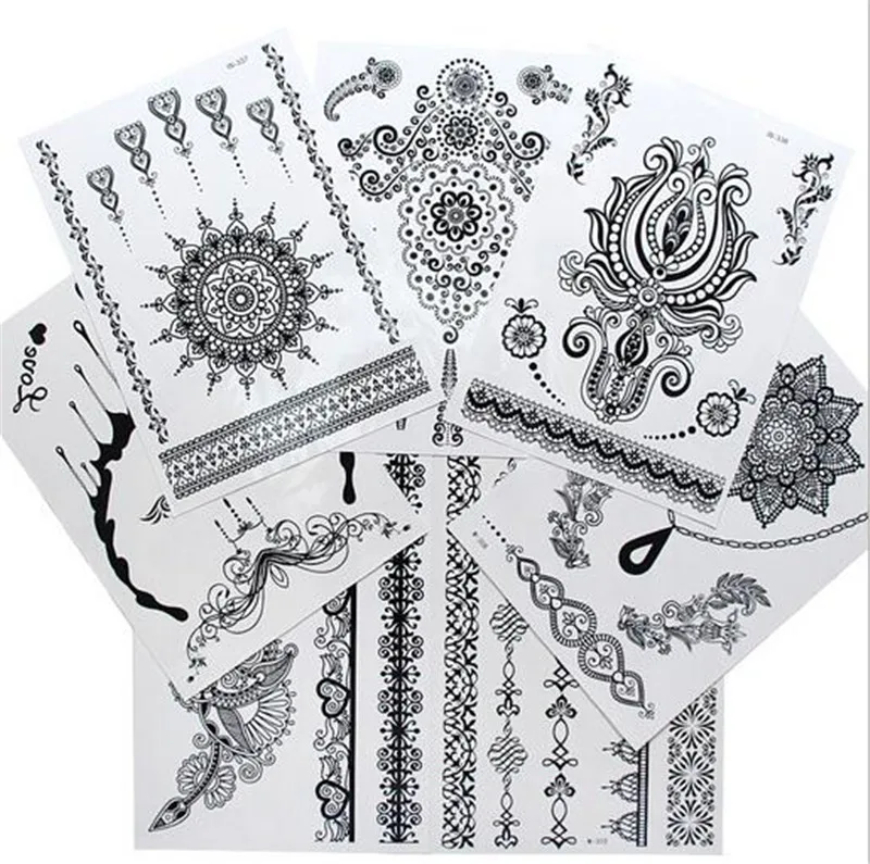 10 штук Временные татуировки Ханна черного и белого цветов с декоративной