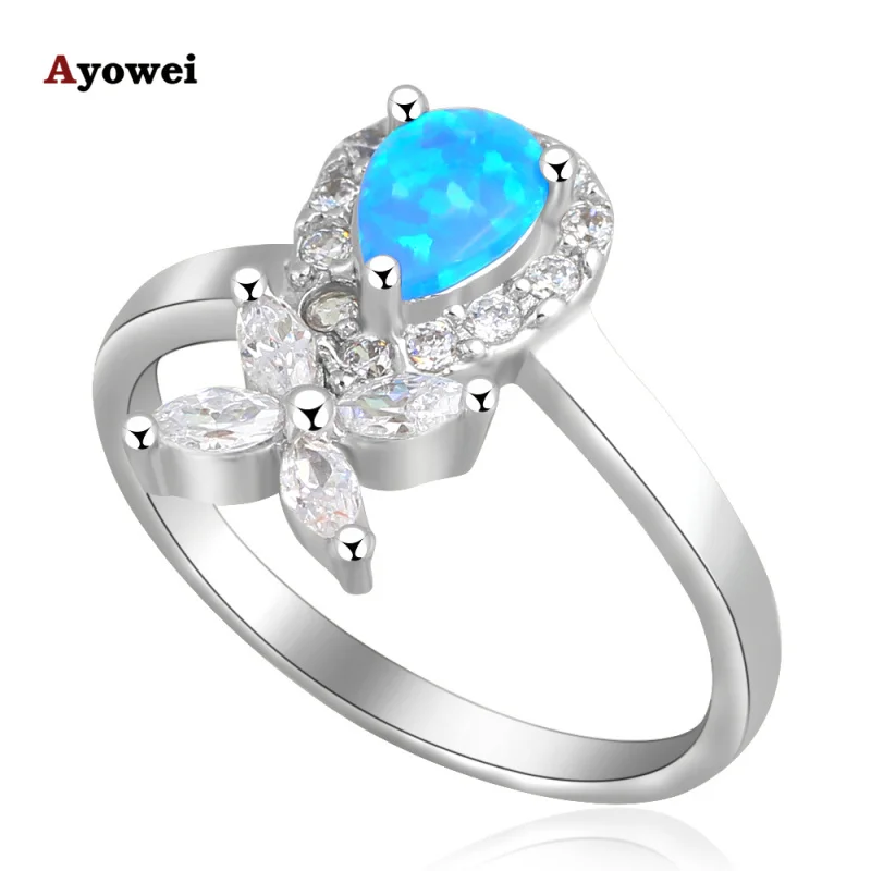 Прекрасный стиль дизайн синий огненный опал серебряный цвет циркония кольца