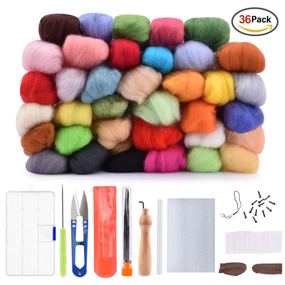 36 Wools Neddle Kit 36 цветов Шерстяное волокно ровинг для игл валяния Сделай Сам ручное прядильное волокно рукоделие Войлок шитье Сделай Сам Набор для рукоделия игла ремесло шерсть - Цвет: 36 Wools Neddle Kit