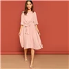 SHEIN Однотонное Платье С Оригинальным Рукавом И Узлом Женское Розовое Элегантное Платье С Средним Рукавом И Поясом