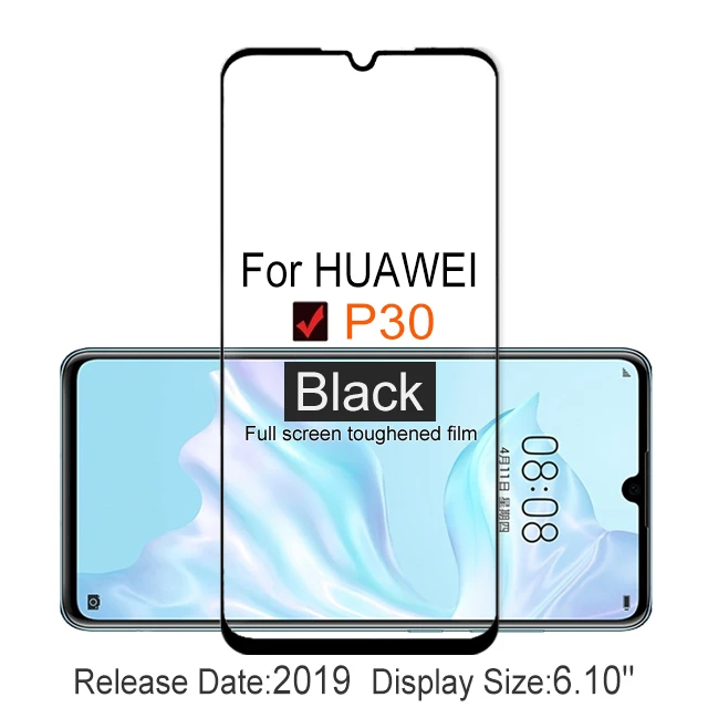 Huawei P30 Black 2 шт полное покрытие экрана протектор Закаленное стекло для huawei P30 6,1" 9 H Защитное стекло для P 30 p30 ELE L09 ele L29 пленочный чехол - Цвет: Huawei P30 Black