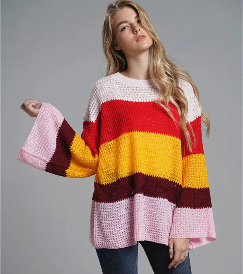 Радуга негабаритных Свободные женские зимние свитера 2018 Джемперы одежда
