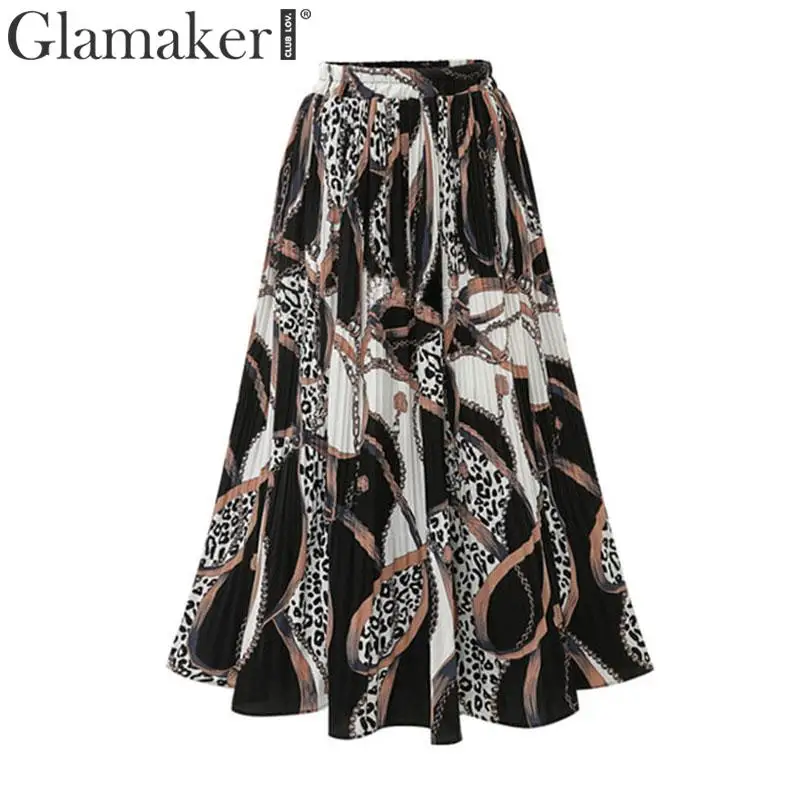 Женская плиссированная юбка Glamaker длинная шифоновая с леопардовым принтом летняя