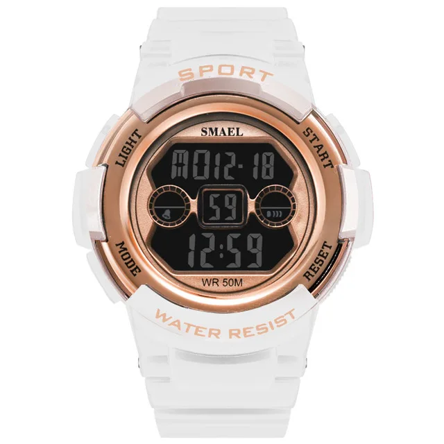 White Rose gold SMAEL брендовые электронные спортивные часы женские цифровые наручные часы для женщин многофункциональные студенческие наручные часы - Цвет: White Rose gold