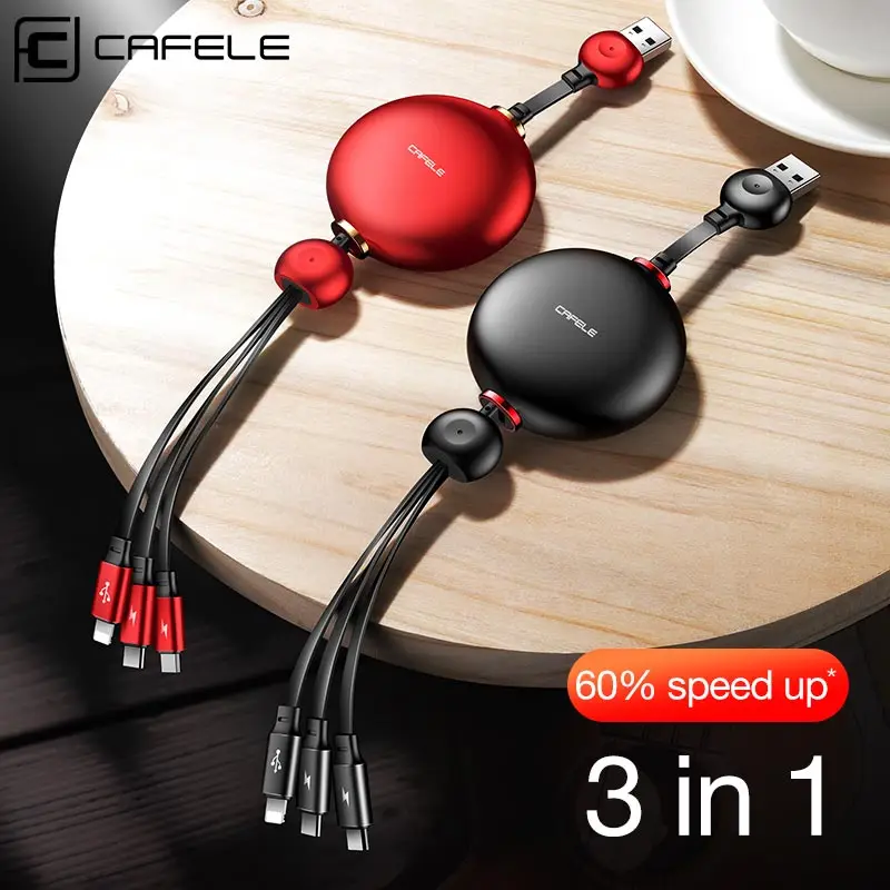 Cafele 3 в 1 USB кабель для iPhone Micro usb type C выдвижной портативный samsung huawei Xiaomi зарядный
