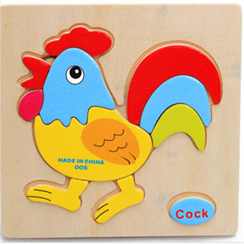 Cock Деревянные 3D головоломки, деревянные игрушки для детей, Мультяшные животные, головоломка, интеллект, детские развивающие игрушки, игрушки - Цвет: Cock
