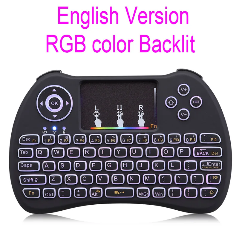 WooYi H9 2,4 ГГц Беспроводная мини клавиатура Air mouse с RGB подсветкой сенсорная панель для Android Google tv Box TZ P9 i8 русская версия - Цвет: English RGB Backlit