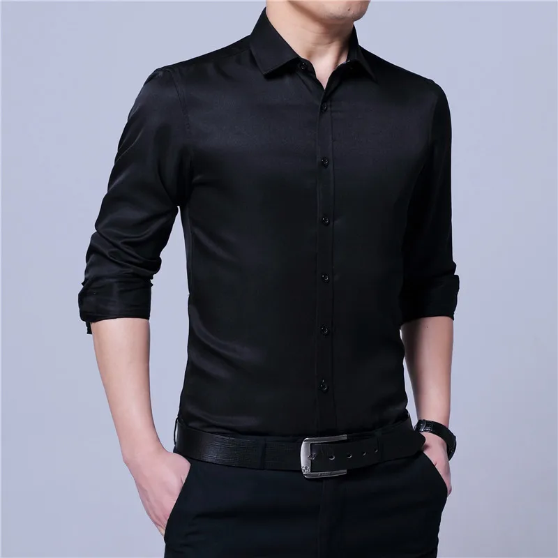 Blusa Masculina Korean Style Casual Slim Fit Shirt Men Solid Long Sleeve Fashion Shirts Mens White Pink Business Office Work 4XL | Мужская