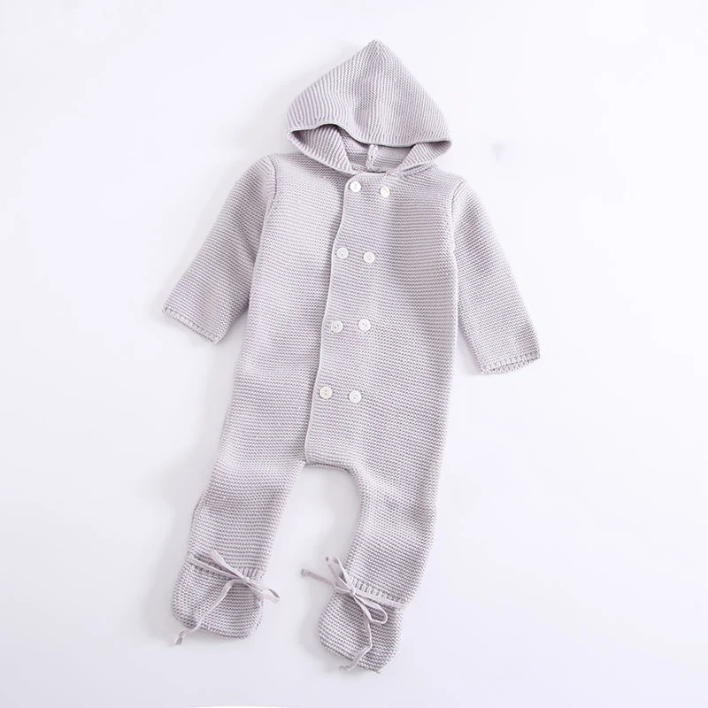 Infant Baby Rompers Winter Clothes Newborn Baby Boy Girl Knitted Sweater Jumpsuit raccoon Fur Hooded Kid Toddler Outerwear