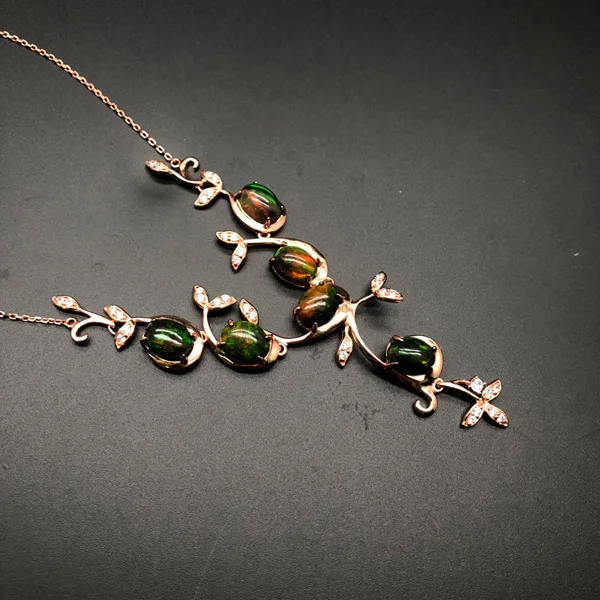 black opal necklace Изящное дизайнерское ожерелье с натуральным деревом, высокое качество, хороший огненный экопиан, черный опал, 925 драгоценности из серебра и камней для женщин - Цвет камня: black opal necklace