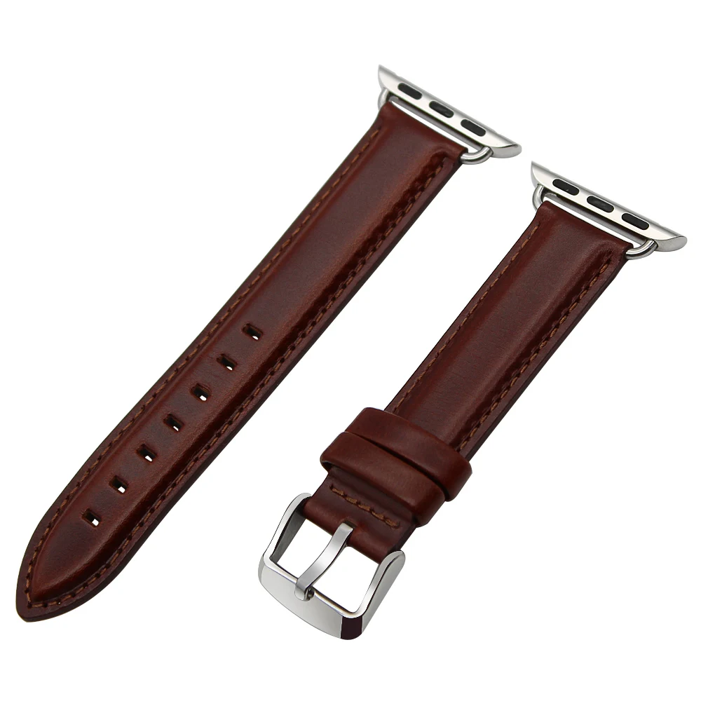 Light Brown Silver Масло воск натуральная кожа ремешок для часов iWatch Apple Watch 38 мм 42 мм ремешок из нержавеющей стали Пряжка Ремешок Браслет черный коричневый - Цвет ремешка: Light Brown Silver