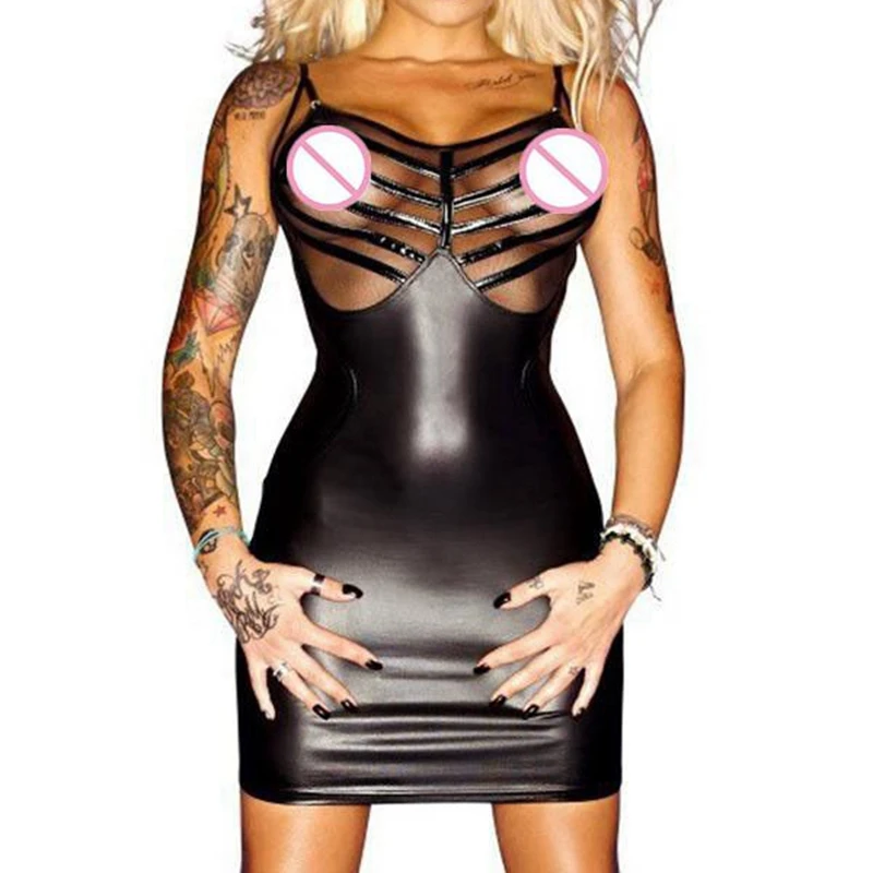 Новое Сетчатое шифоновое клубное мини платье с рукавом кружевное виниловое