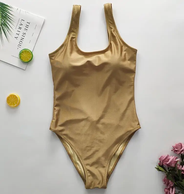 Блестящий Золотой сексуальный купальный костюм для женщин, цельный купальный костюм, летняя пляжная одежда, бандаж, монокини, купальный костюм, купальный костюм - Цвет: golden 2