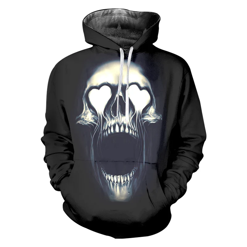 

UJWI Black Skull Hoodies Harajuku Men 3d Funny Print Sweatshirt Hoody Male Hip Hop Streetwear Pullovers O Neck Hooded Sweats