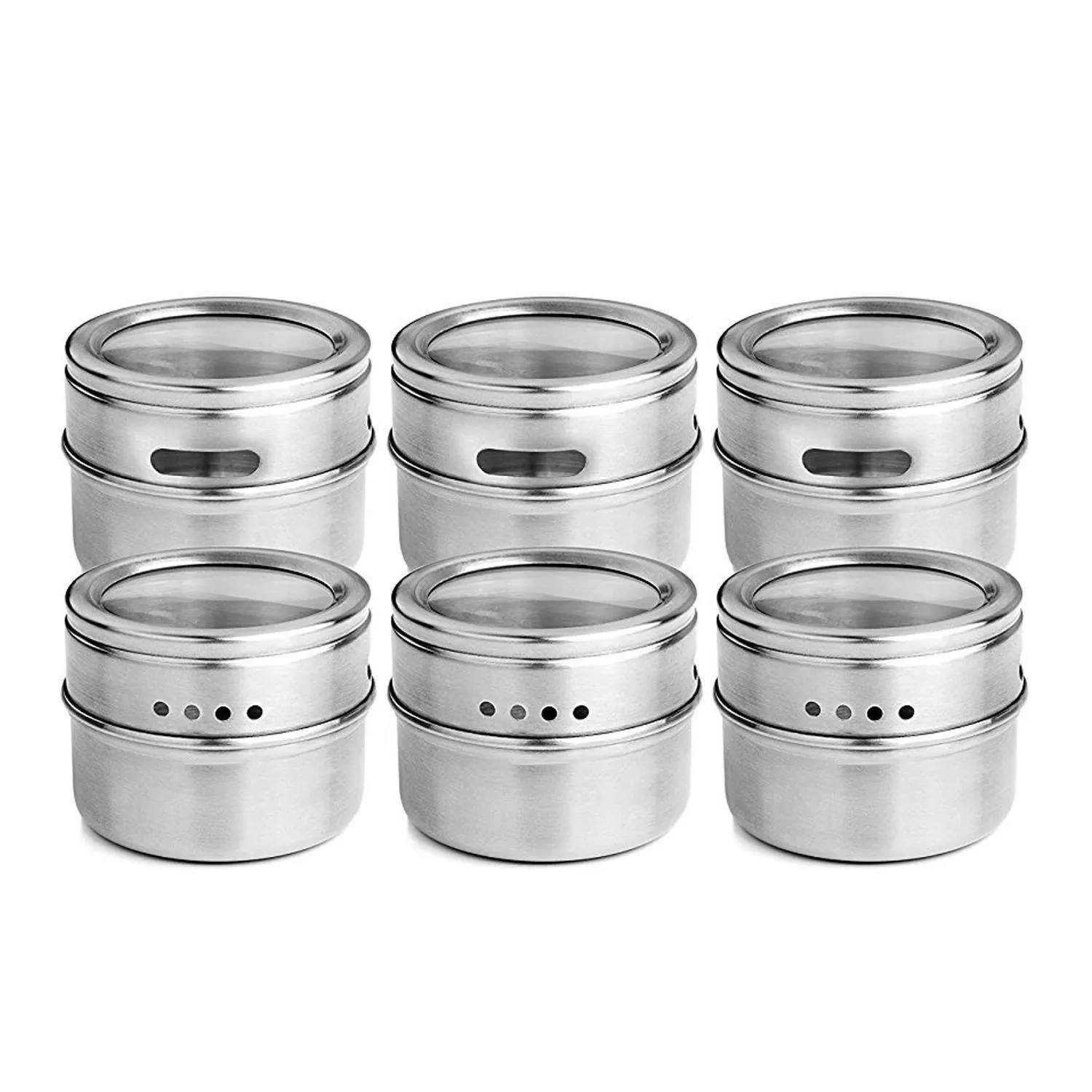 12pcs/set Clear Lid Magnetic Spice Tin Jar Stainless Steel Spice Sauce Storage Container Jars Kitchen Condiment Holde
