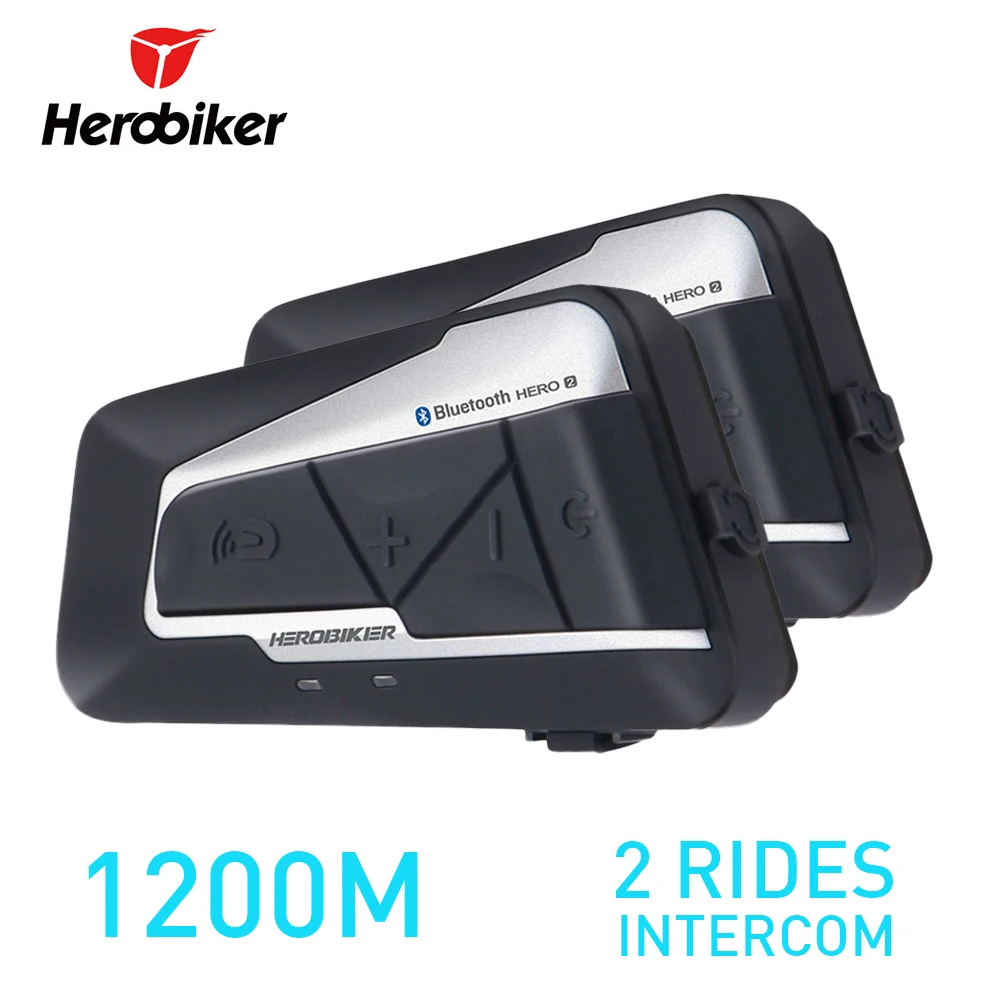 HEROBIKER, 2 комплекта, 1200 м, BT, для мотоцикла, домофон, беспроводной, Bluetooth, для мотоцикла, для шлема, гарнитура, водонепроницаемый, для переговорного, FM радио, для 2 аттракционов