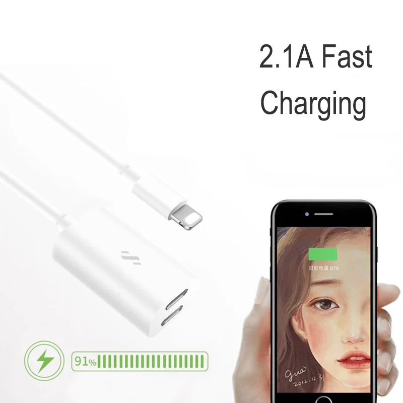 Allvcover 2 в 1 8pin Женский наушников кабель адаптер для iPhone X 8 Аудио зарядки Lightning Dual