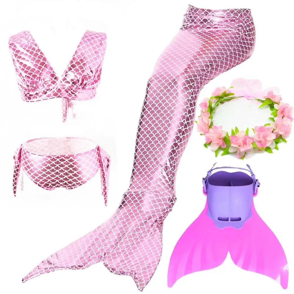 5pcs With Monofin 2 Детский купальный Купальник для косплея с хвостом русалки для девочек, купальный костюм с монофина - Цвет: 5pcs With Monofin 2