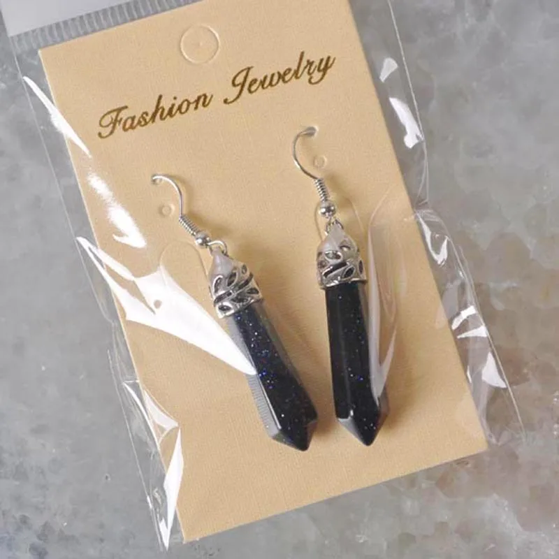 Женские серьги с натуральным голубым песочным камнем висячие бусинами ювелирные