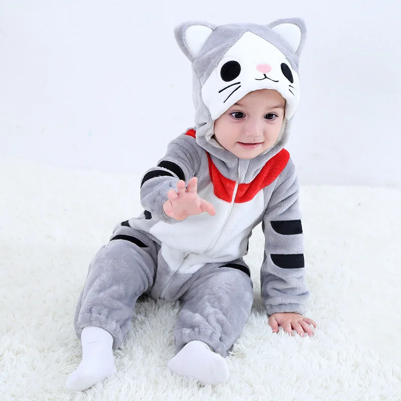 baby Romper girls pajamas clothe infant 2018 winter Autumn boys Cartoon dog Flannel Warm onesie Hooded Sleepwear | Детская одежда и